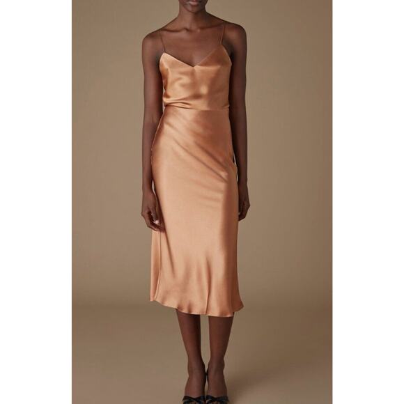 Refine Dresses & Skirts - REFINE Sz 3 M Tan Gold 100% Silk Lydia Midi Slip Skirt